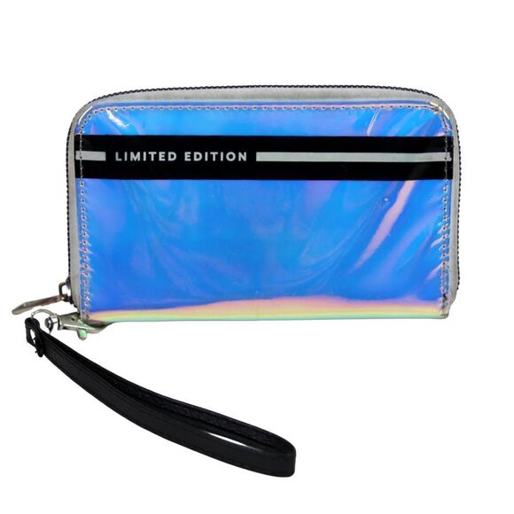 LIMITED EDITION MIRROR SILVER PVC ZIPPER CLUTCH WALLET ID CARD WRISTLET PURSE - Picture 2 of 10